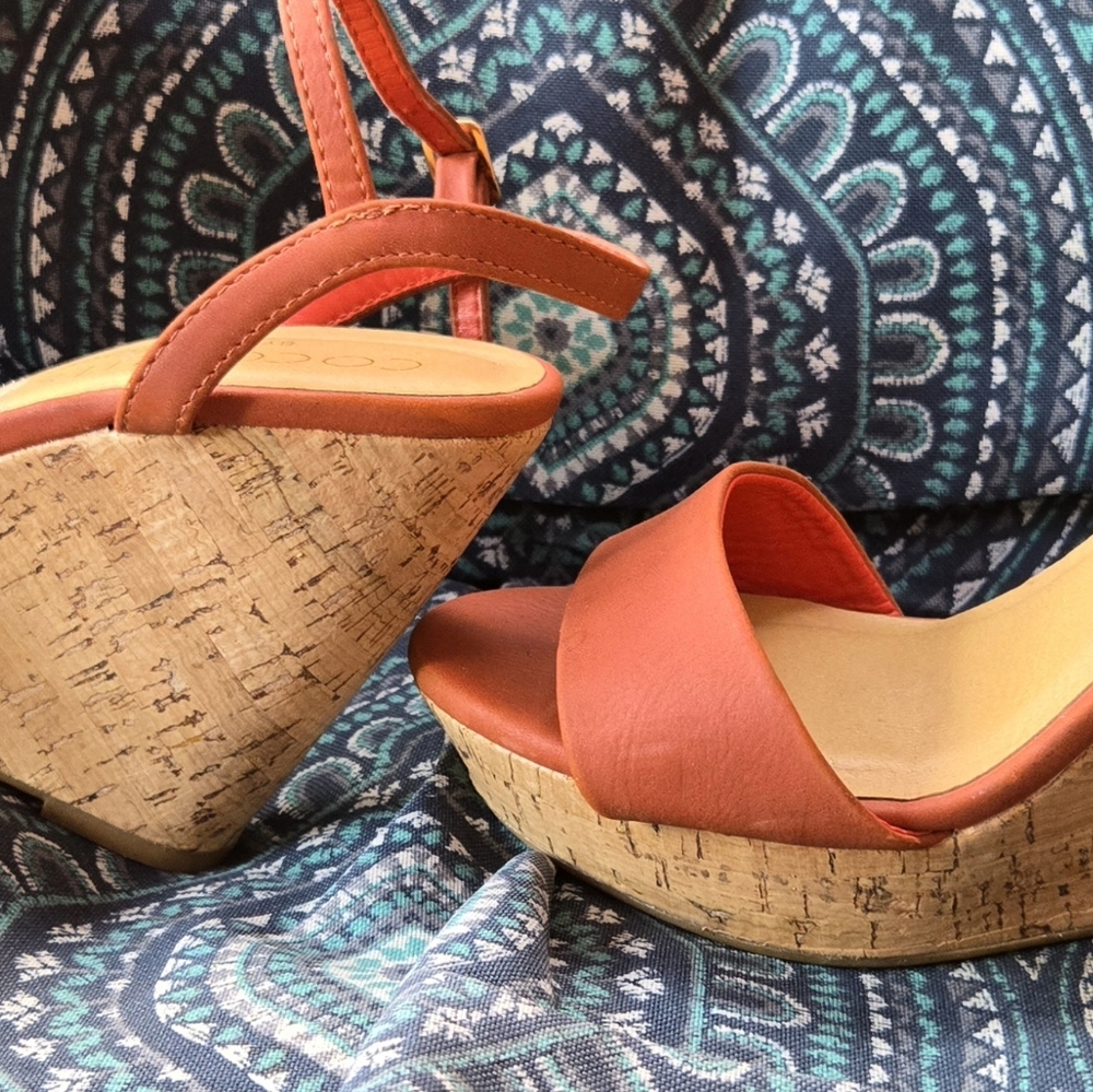 Coconuts by Matisse Burnt Orange Wedge Sandals with Cork Heel - Picture 2 of 7